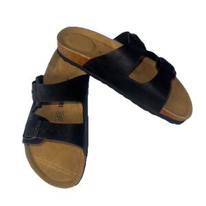 Cushionaire Lane Style Black Leather Buckles Sandals Size 11W